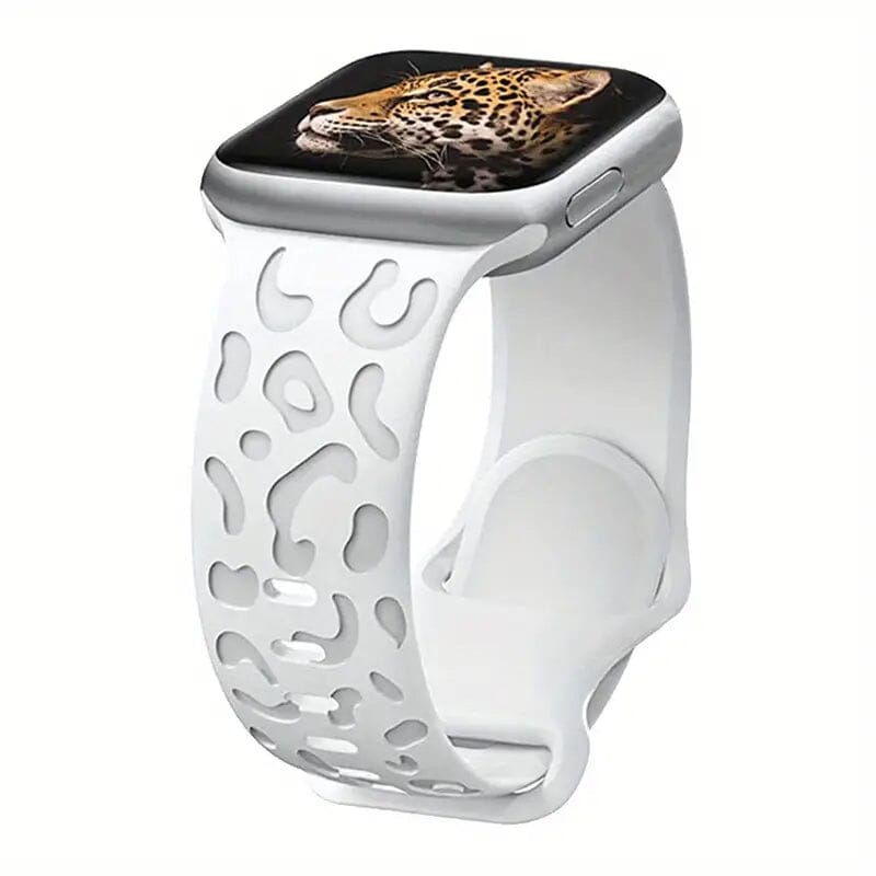 Leopard Engraved Replacement Band Compatible with iWatch White Watch Band - Tophatter Daily Deals