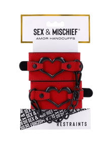 Sex & Mischief Amor Handcuffs in Red Vegan Leather > Bondage Gear > Restraints - Tophatter Daily Deals