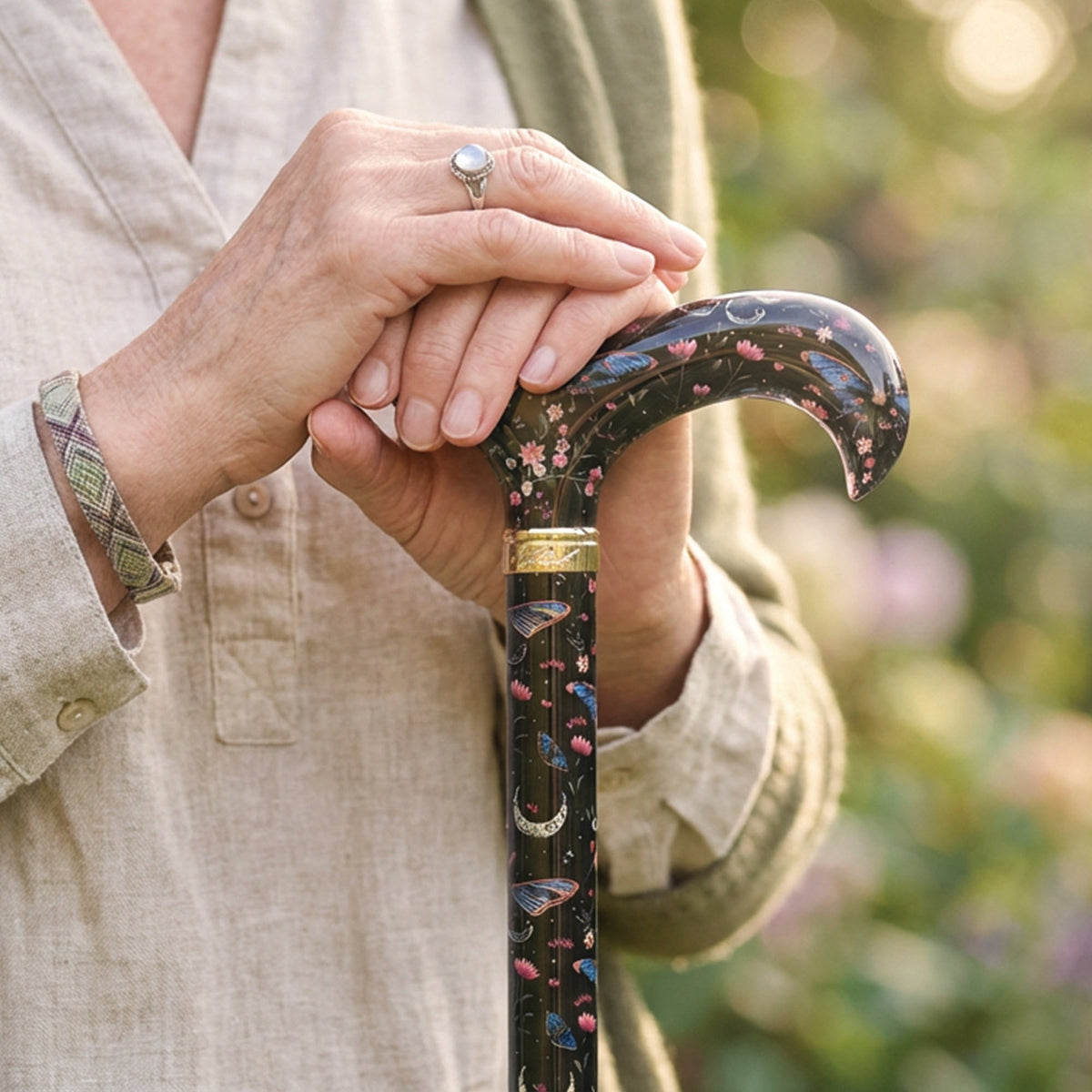 The Night Garden Designer Cane: Patterned Derby Handle Adjustable Walking Canes - Tophatter Daily Deals
