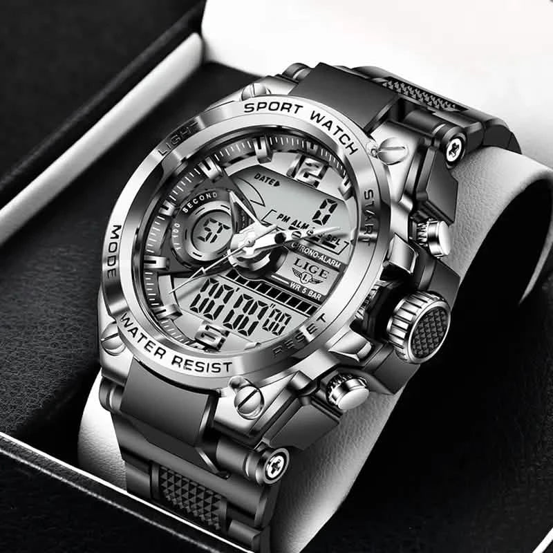 LIGE Men Digital Military Waterproof Watch Silver Watches - Tophatter Daily Deals
