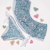Light Blue Floral Pattern Strapless Off Shoulder Women Sexy Slit Bikini Set Swimwear Women Beach Bathing Swimsuit Swimwear - Tophatter Daily Deals