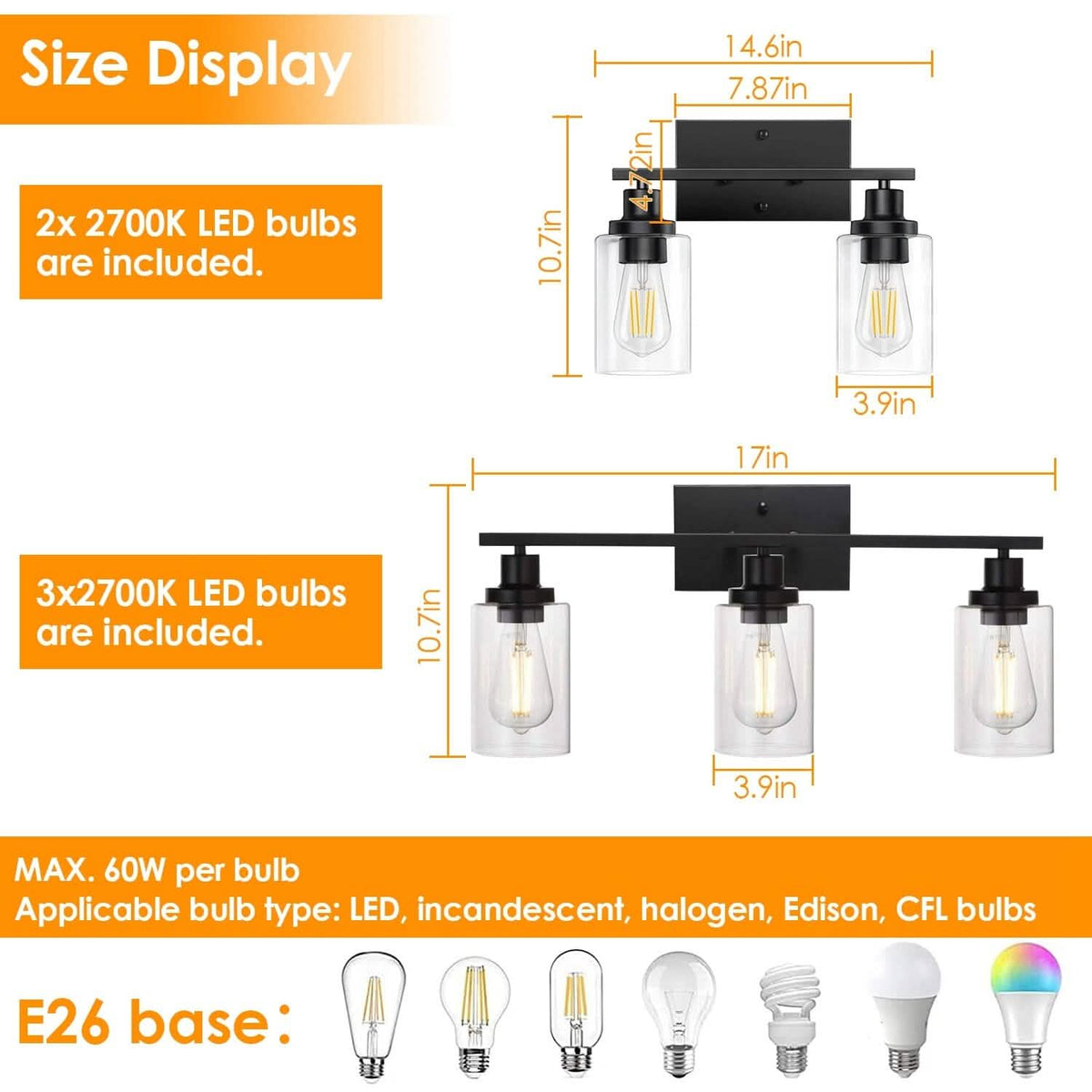 Light Wall Scone Lighting with Clear Glass Indoor Lighting - Tophatter Daily Deals
