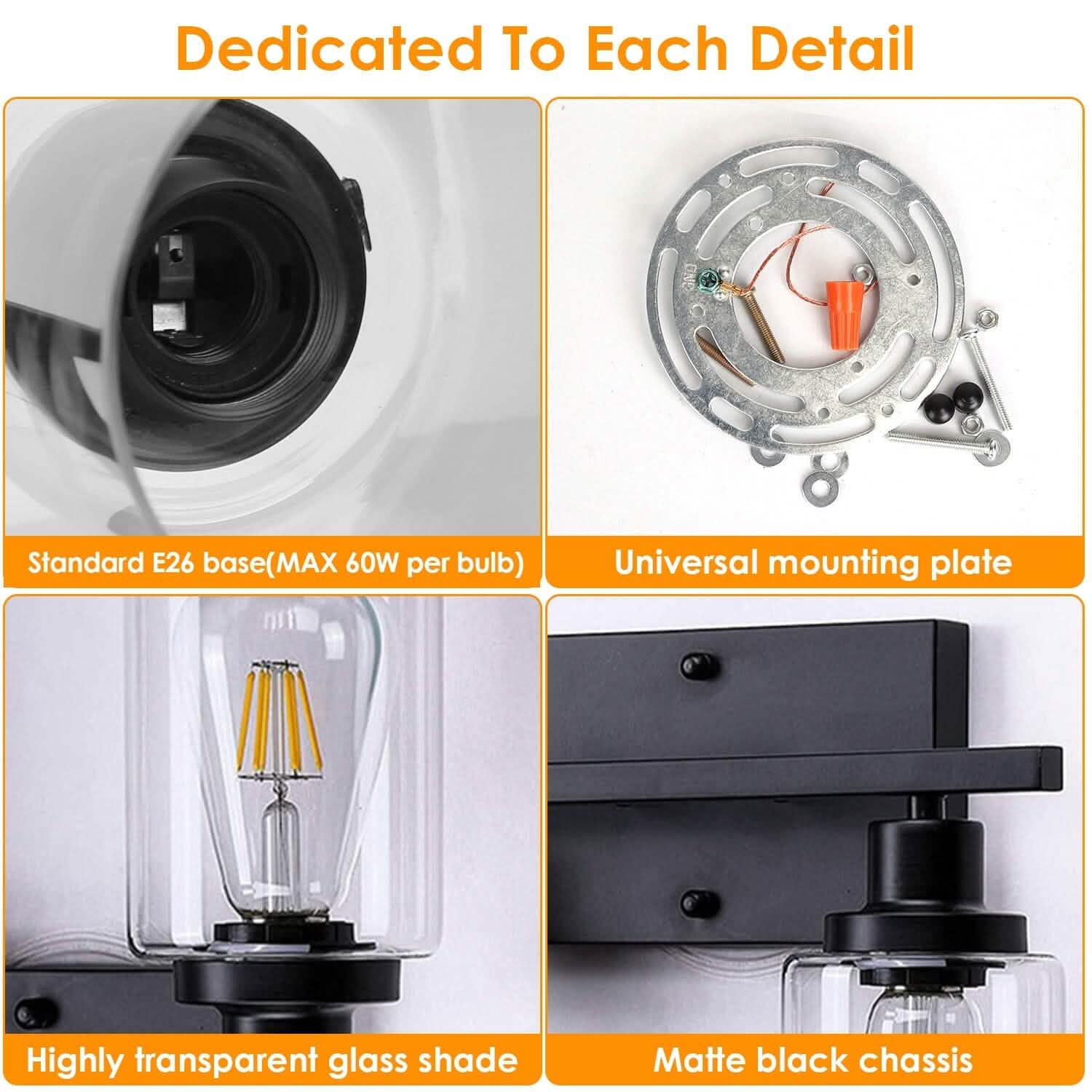 Light Wall Scone Lighting with Clear Glass Indoor Lighting - Tophatter Daily Deals