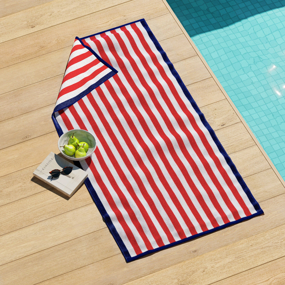 Oversized Striped Border Cabana Beach Towel - Santa Cruz Bath - Tophatter Daily Deals