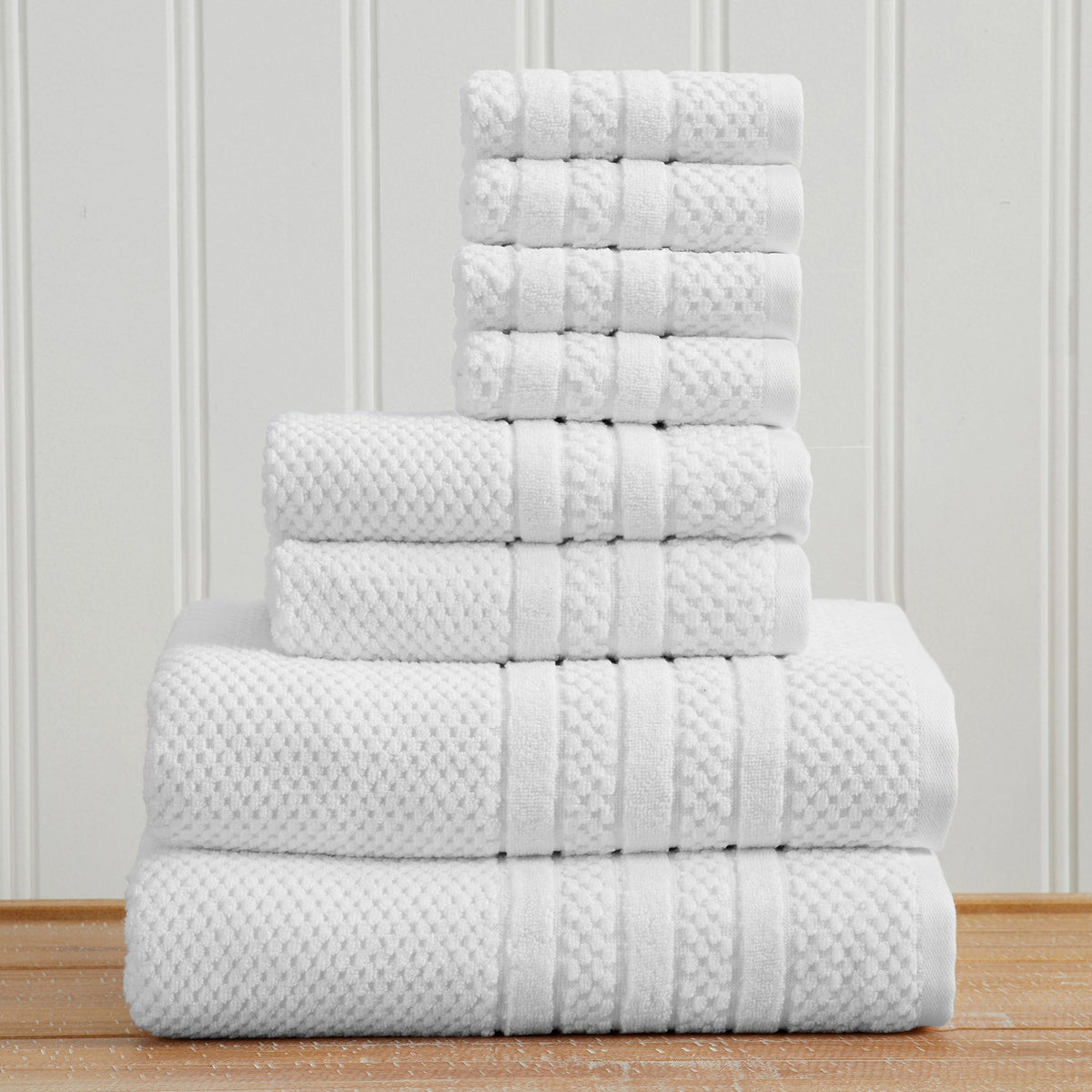100% Cotton Checkered Jacquard Bath Towel Set - Giuliana Collection 8 Piece Set White Bath - Tophatter Daily Deals