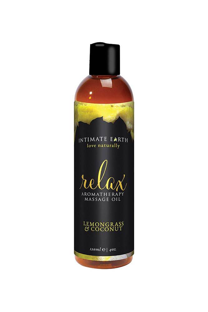 Intimate Earth - Aromatherapy Massage Oil - Relax - Lemongrass & Coconut -4oz Liquid - Tophatter Daily Deals