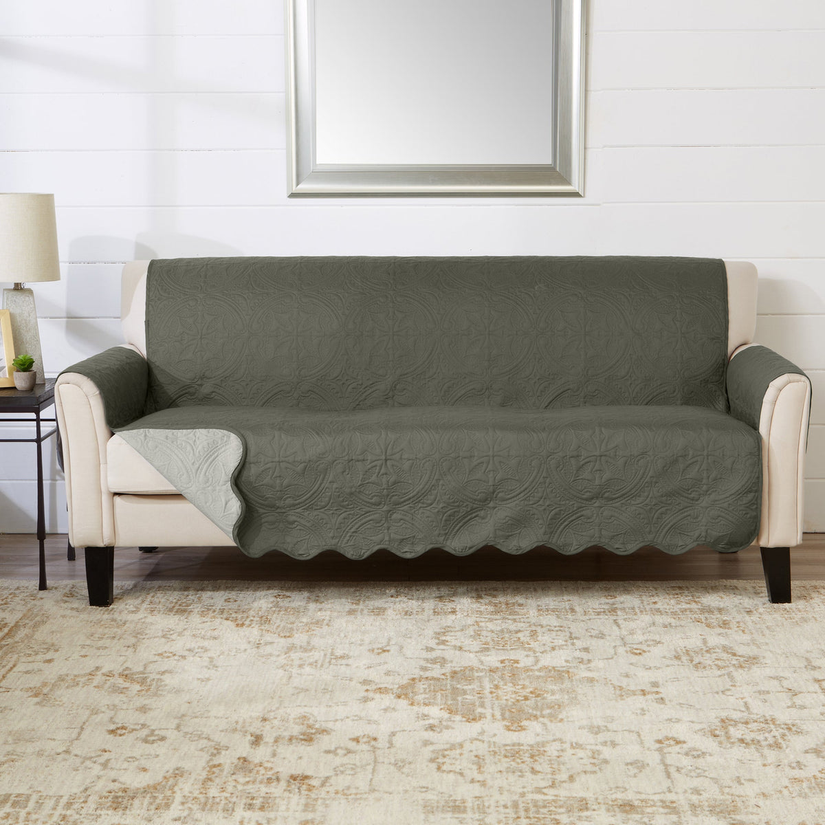 Medallion Solid Furniture Protector - Elenor Collection Sofa Sage Green Light Gray Furniture & Decor - Tophatter Daily Deals