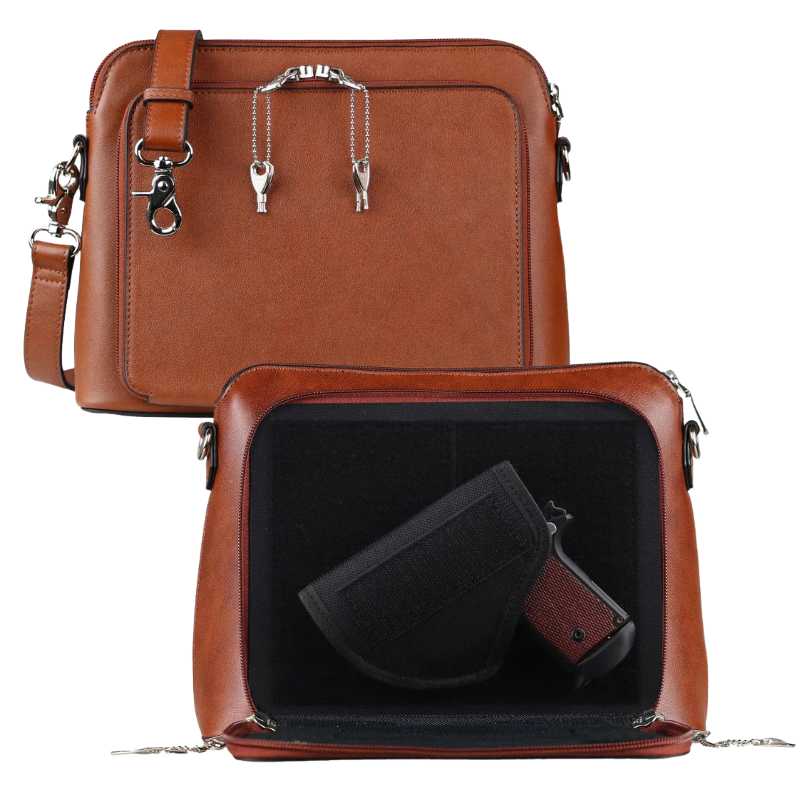 Concealed Carry Evelyn Leather Crossbody Lockable Handbag Handgun Purses - Tophatter Daily Deals