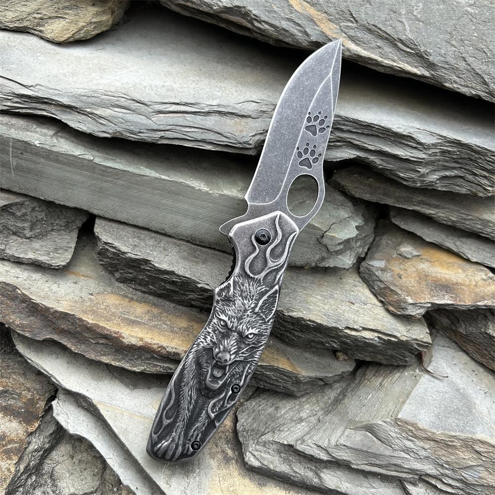 Lone Wolf Pocket Folding Knife Black Blade - Tophatter Daily Deals