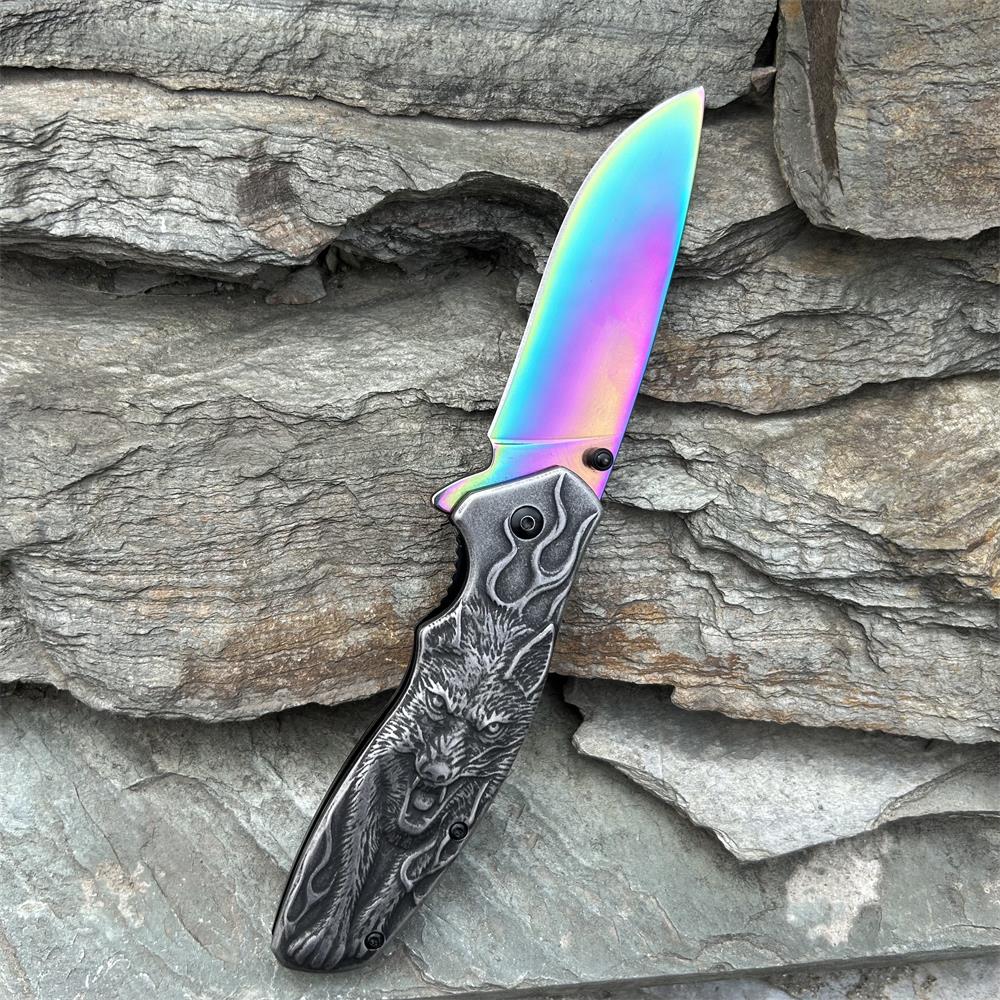 Lone Wolf Pocket Folding Knife Rainbow Blade - Tophatter Daily Deals