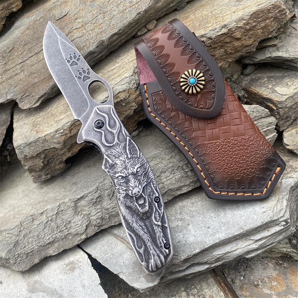 Lone Wolf Pocket Folding Knife Black Blade & Case - Tophatter Daily Deals