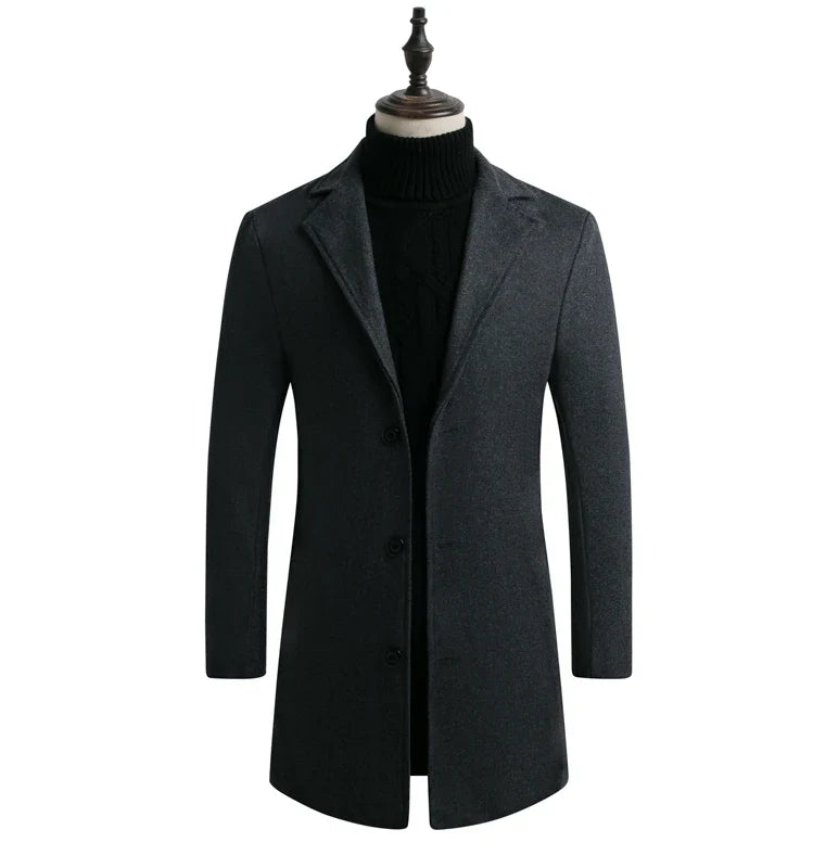 Long Cotton Coat Wool Blend Pure Jacket Dark Gray Men Jackets - Tophatter Daily Deals