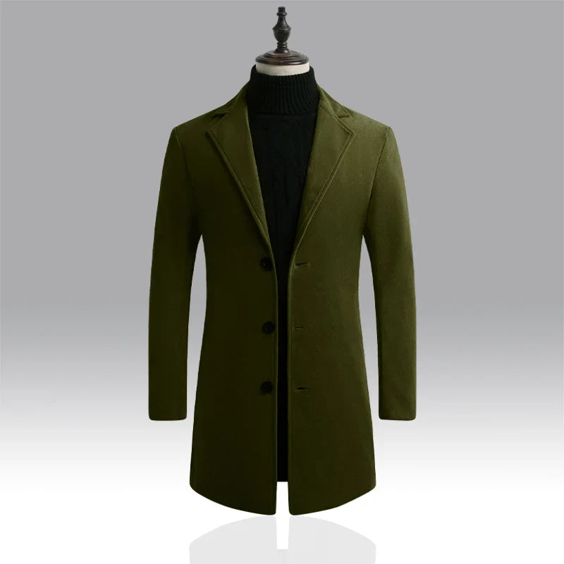 Long Cotton Coat Wool Blend Pure Jacket Green Men Jackets - Tophatter Daily Deals