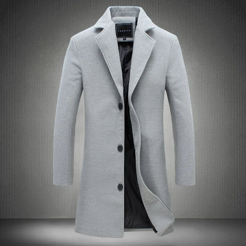 Long Cotton Coat Wool Blend Pure Jacket Light Gray Men Jackets - Tophatter Daily Deals