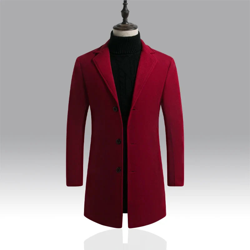 Long Cotton Coat Wool Blend Pure Jacket Red Men Jackets - Tophatter Daily Deals