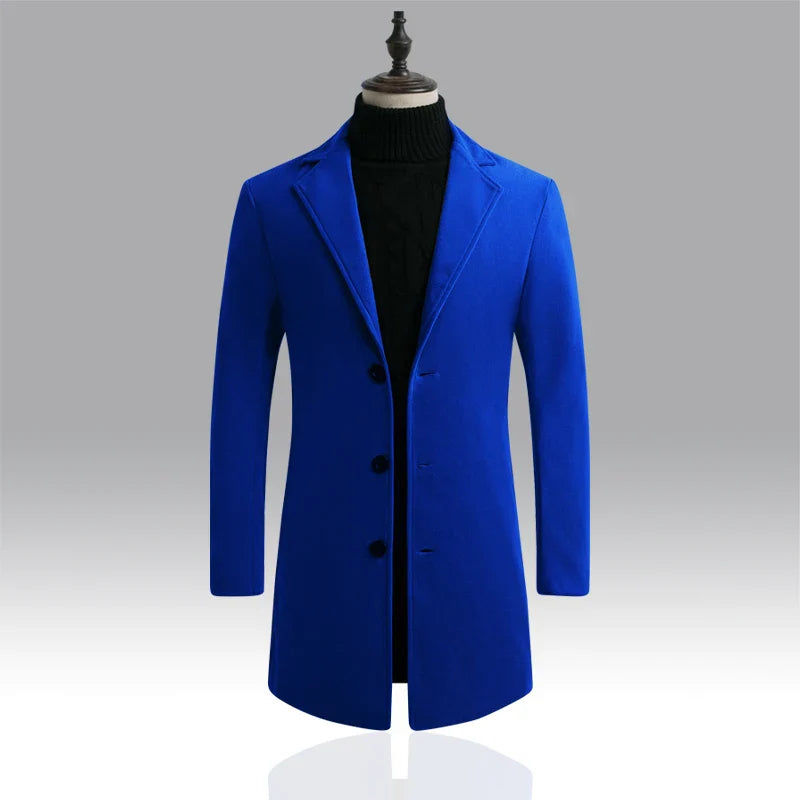 Long Cotton Coat Wool Blend Pure Jacket Blue Men Jackets - Tophatter Daily Deals