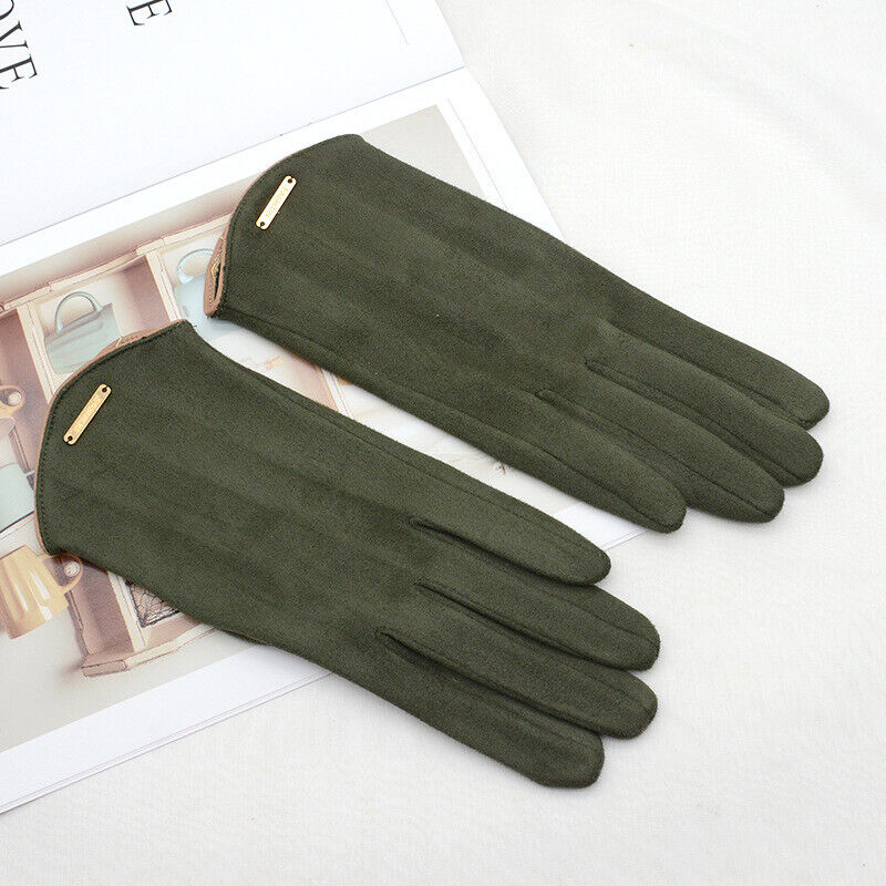 Soft Timeless Women Suede Gloves - Fitted, Cashmere Lined Green - Tophatter Daily Deals