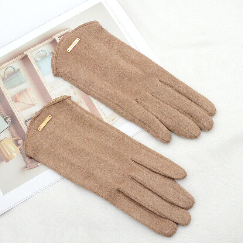 Soft Timeless Women Suede Gloves - Fitted, Cashmere Lined Khaki - Tophatter Daily Deals