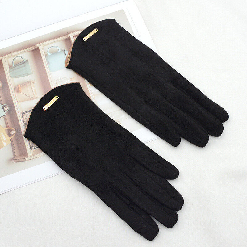 Soft Timeless Women Suede Gloves - Fitted, Cashmere Lined Black - Tophatter Daily Deals