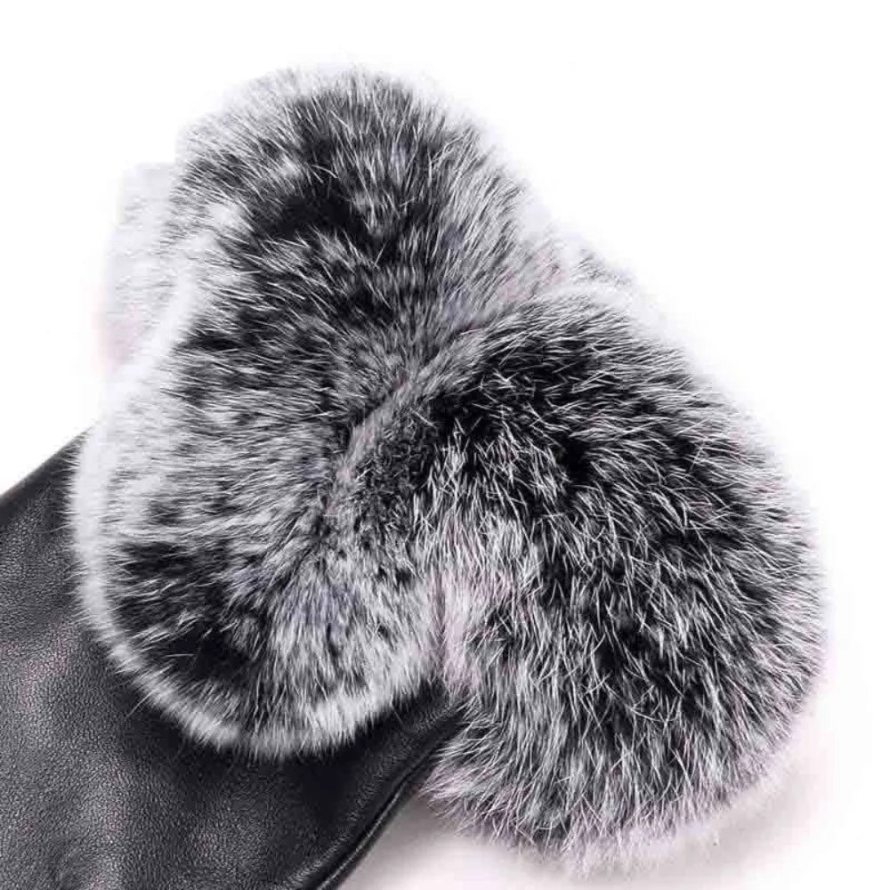Warm Women's Leather Gloves - Faux Fur Cuff, Touchscreen - Tophatter Daily Deals