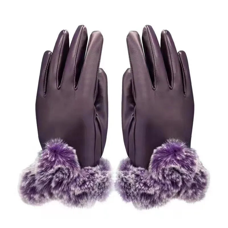 Warm Women's Leather Gloves - Faux Fur Cuff, Touchscreen - Tophatter Daily Deals