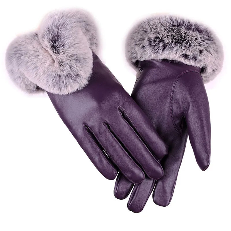 Warm Women's Leather Gloves - Faux Fur Cuff, Touchscreen couple - Tophatter Daily Deals