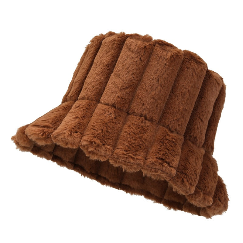 Warm Cozy Women Bucket Hat - Ribbed Faux Fur, For Winter Bruin One Size - Tophatter Daily Deals