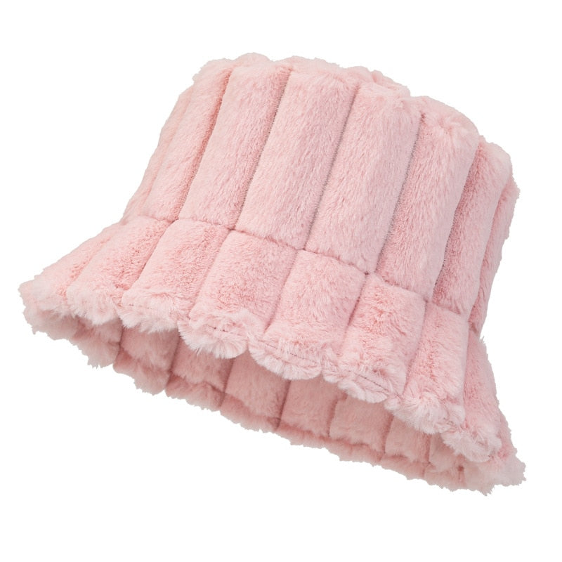 Warm Cozy Women Bucket Hat - Ribbed Faux Fur, For Winter - Tophatter Daily Deals