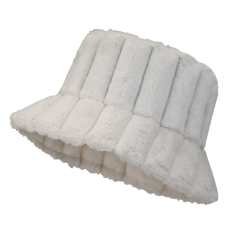 Warm Cozy Women Bucket Hat - Ribbed Faux Fur, For Winter - Tophatter Daily Deals