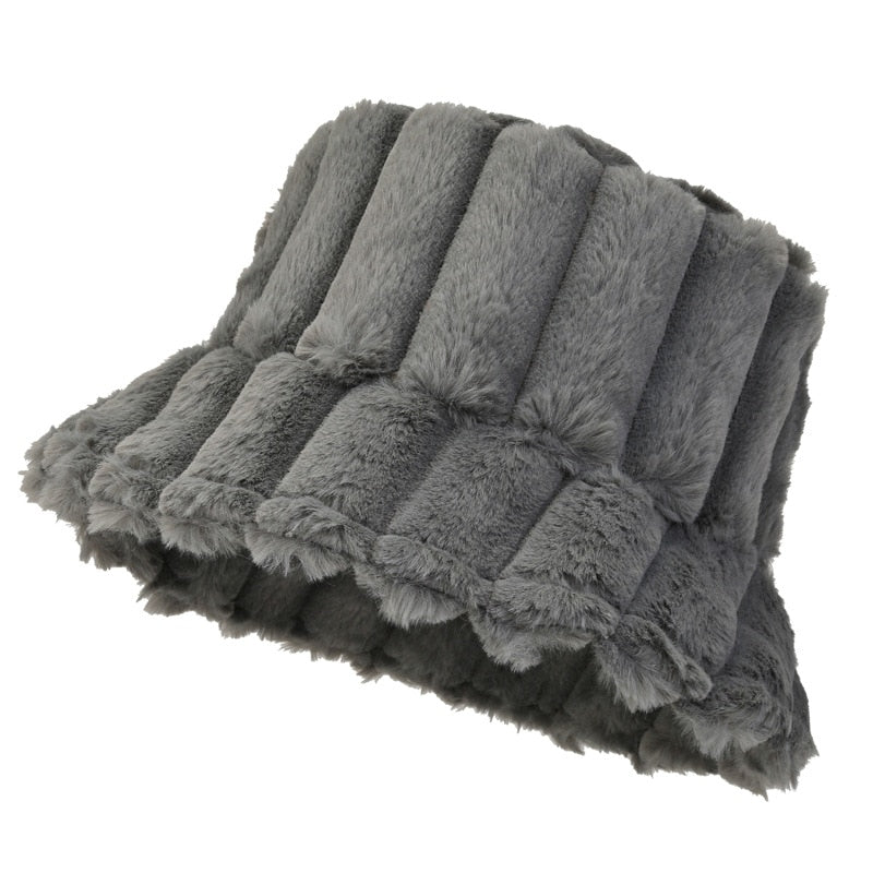 Warm Cozy Women Bucket Hat - Ribbed Faux Fur, For Winter - Tophatter Daily Deals