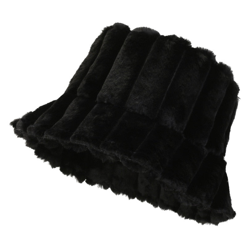 Warm Cozy Women Bucket Hat - Ribbed Faux Fur, For Winter - Tophatter Daily Deals