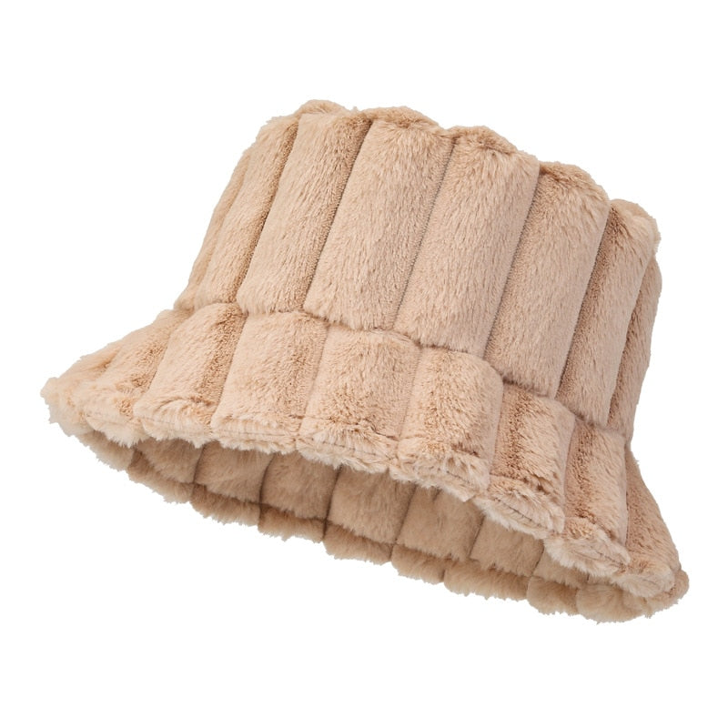 Warm Cozy Women Bucket Hat - Ribbed Faux Fur, For Winter - Tophatter Daily Deals