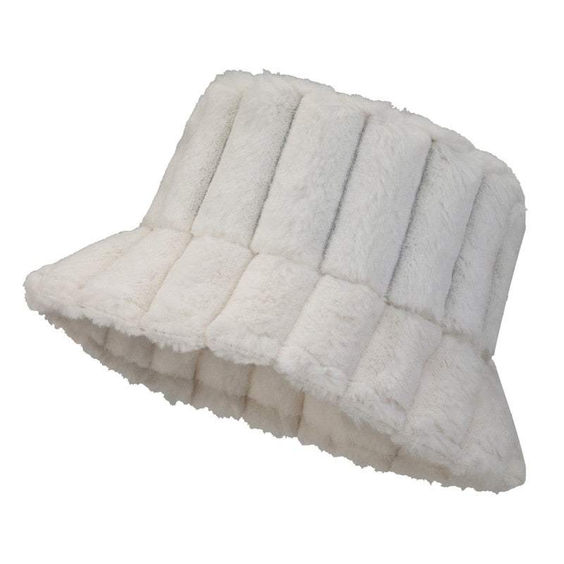 Warm Cozy Women Bucket Hat - Ribbed Faux Fur, For Winter Wit One Size - Tophatter Daily Deals