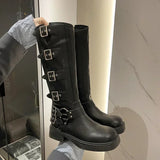 Elegant Low Heel Trend Punk Gothic Rock Boots Black Boots - Tophatter Daily Deals
