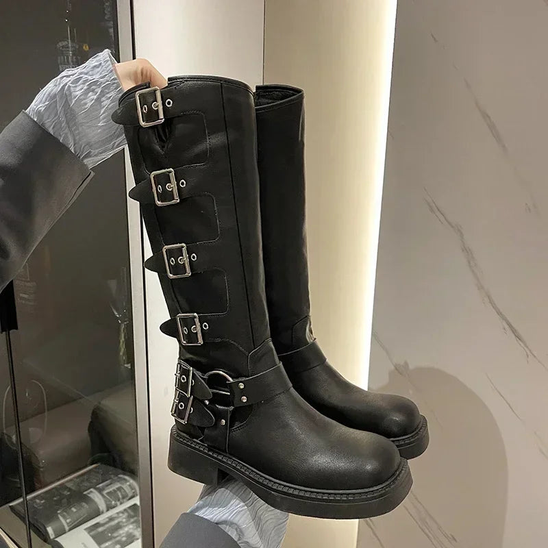 Elegant Low Heel Trend Punk Gothic Rock Boots Black Boots - Tophatter Daily Deals