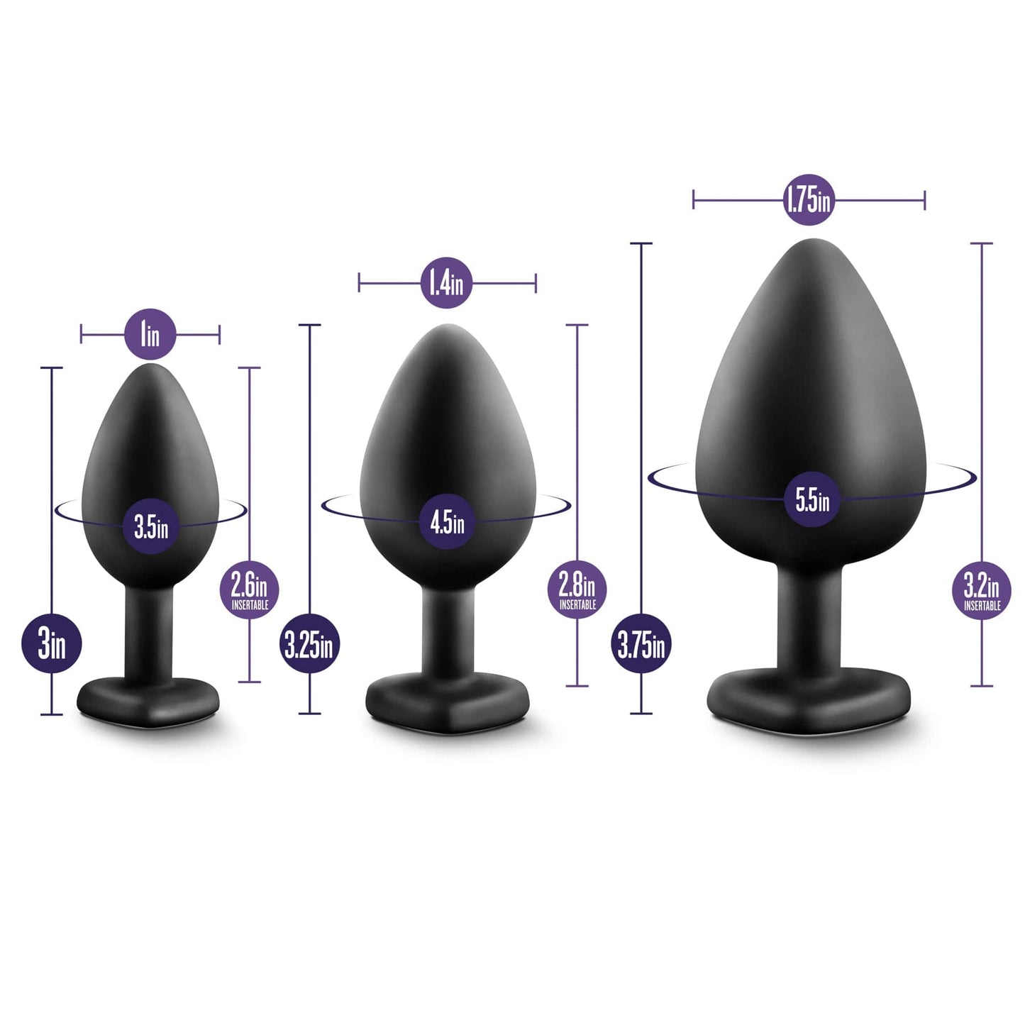 Luxe Bling Plugs Training Kit Black With Rainbow Gems 3 Sizes > Anal Range > Butt Plug Kits - Tophatter Daily Deals