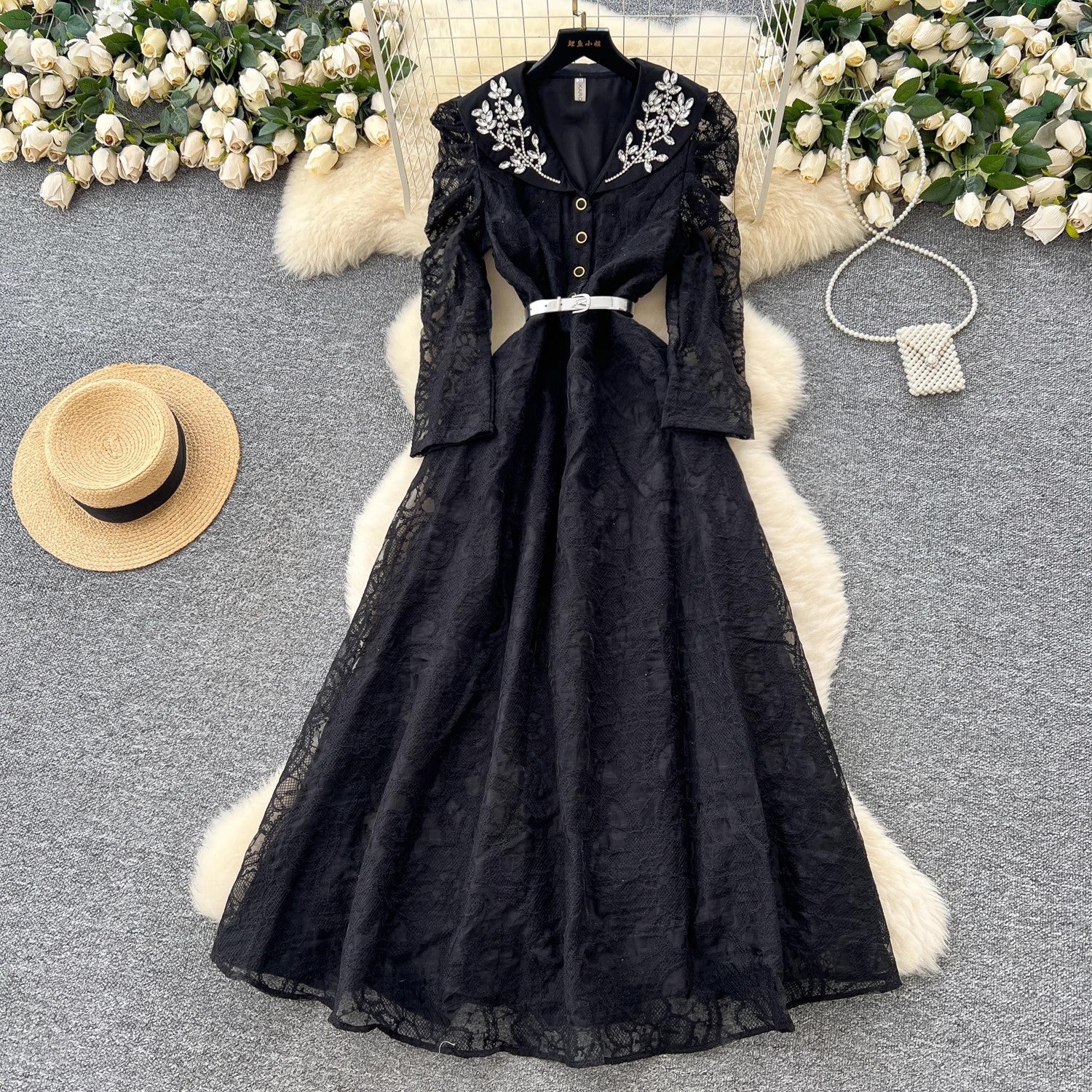 Luxury Beading Lace Embroidered Formal Evening Dress Black Maxi Dresses - Tophatter Daily Deals
