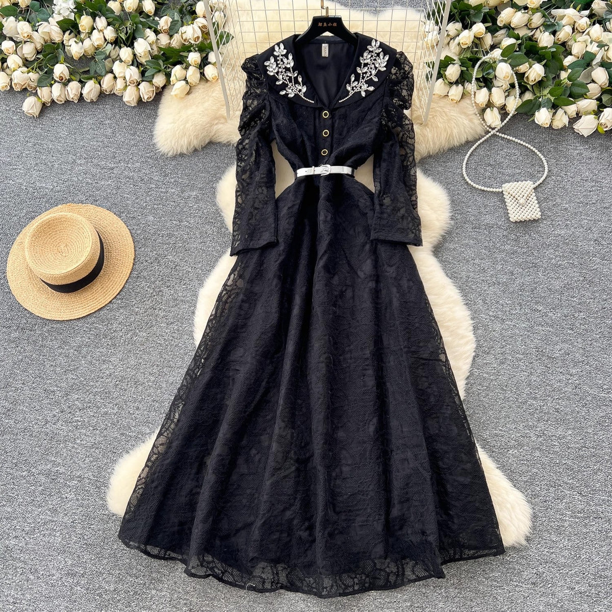 Luxury Beading Lace Embroidered Formal Evening Dress Black Maxi Dresses - Tophatter Daily Deals