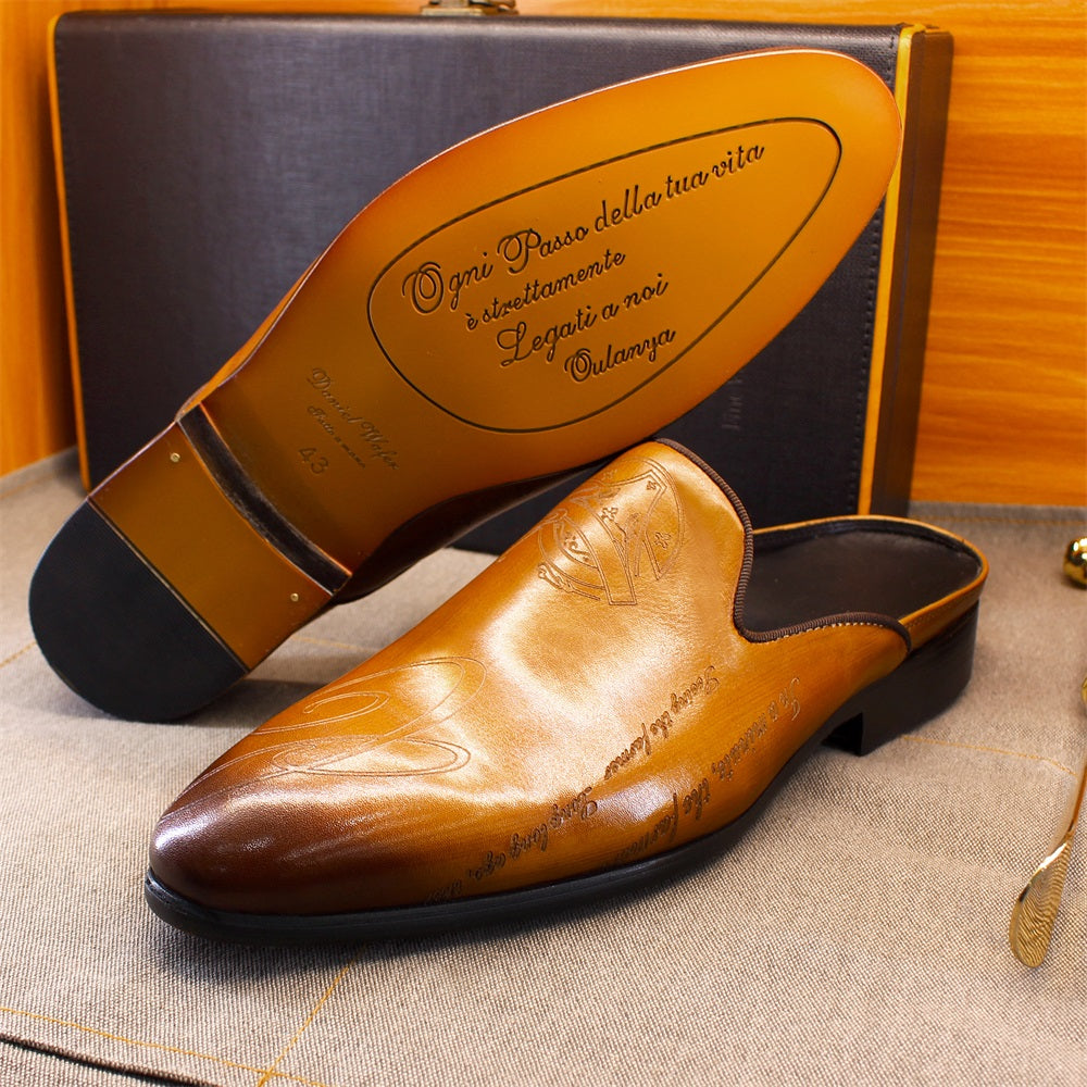 Luxury Italian Leather Fashion Half-top Men Slippers Slippers - Tophatter Daily Deals