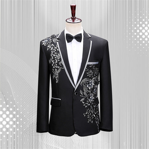 Luxury Patchwork Blazer Single-Button Jacket for Men Black Men Blazer - Tophatter Daily Deals