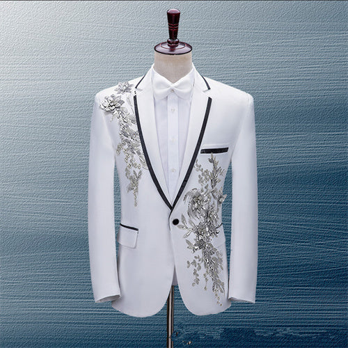 Luxury Patchwork Blazer Single-Button Jacket for Men White Men Blazer - Tophatter Daily Deals