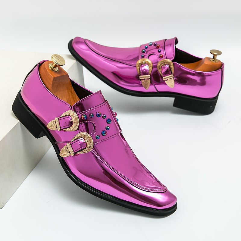 Luxury Patent Leather Purple Mens Rhinestones Brogues Shoes shoe - Tophatter Daily Deals