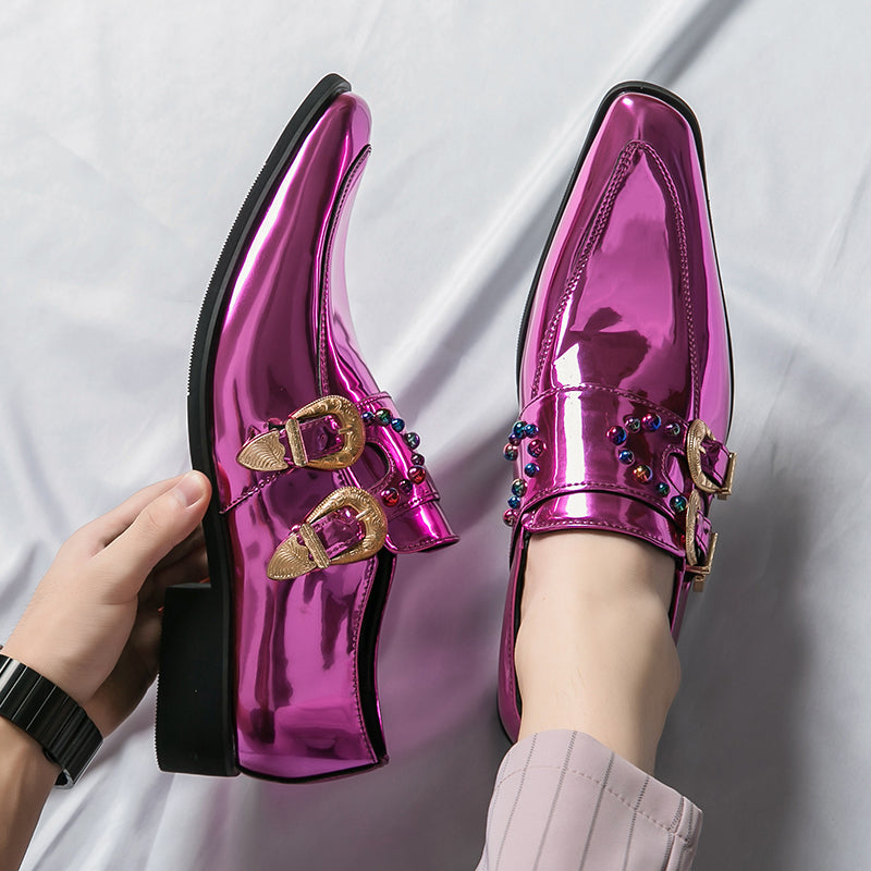 Luxury Patent Leather Purple Mens Rhinestones Brogues Shoes shoe - Tophatter Daily Deals