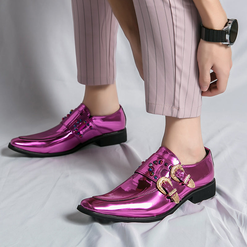 Luxury Patent Leather Purple Mens Rhinestones Brogues Shoes shoe - Tophatter Daily Deals