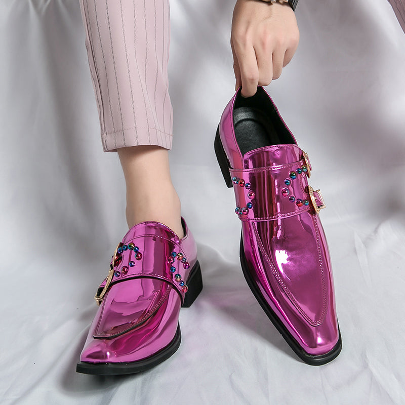 Luxury Patent Leather Purple Mens Rhinestones Brogues Shoes shoe - Tophatter Daily Deals