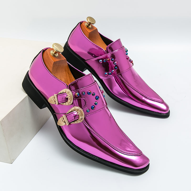 Luxury Patent Leather Purple Mens Rhinestones Brogues Shoes Purple shoe - Tophatter Daily Deals