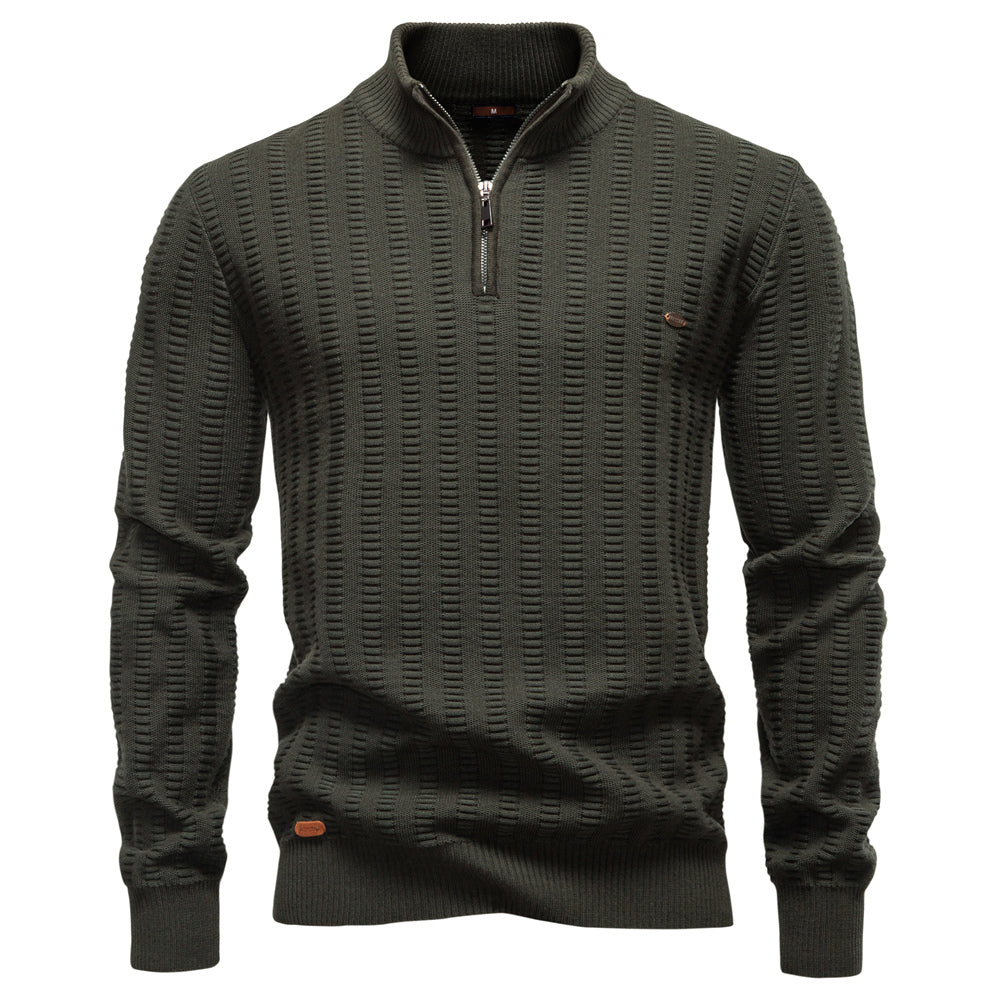 Luxury Striped Thick Warm Crew Neck Winter Sweater Army Green Men's Clothing - Tophatter Daily Deals