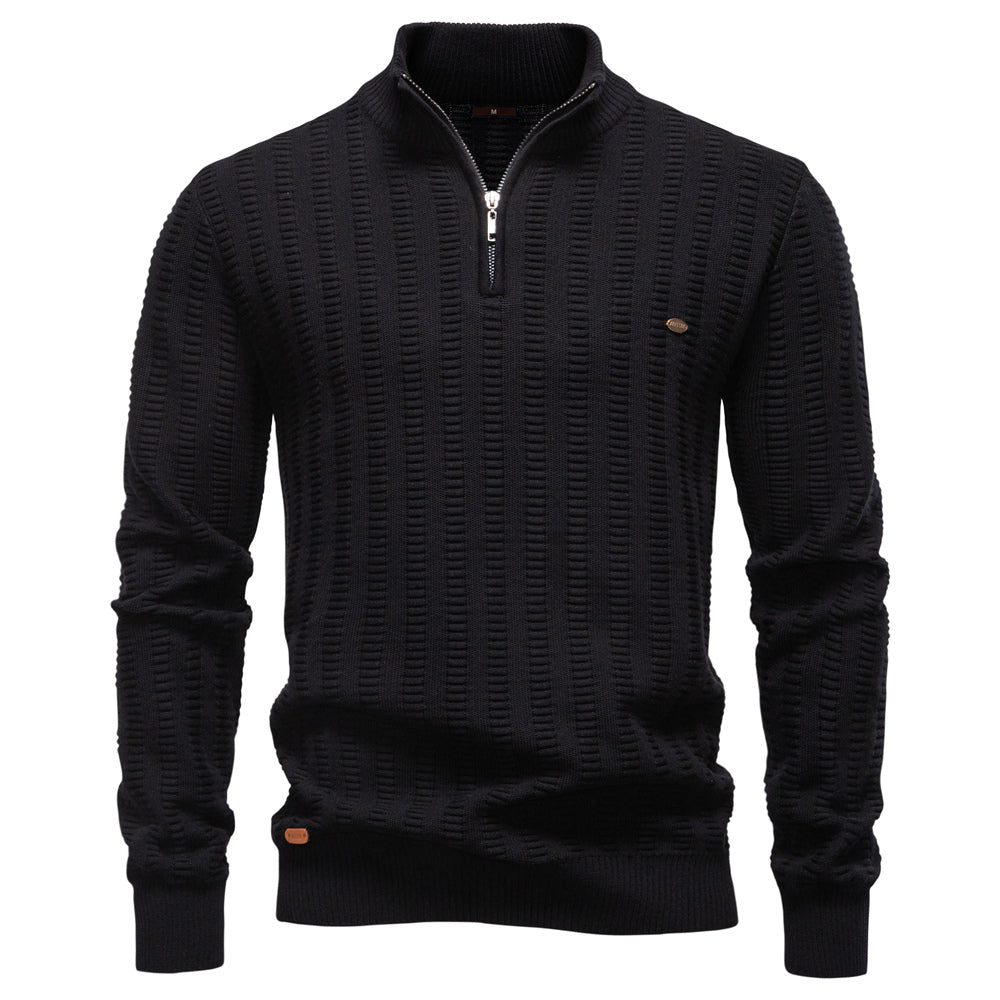 Luxury Striped Thick Warm Crew Neck Winter Sweater Black Men's Clothing - Tophatter Daily Deals