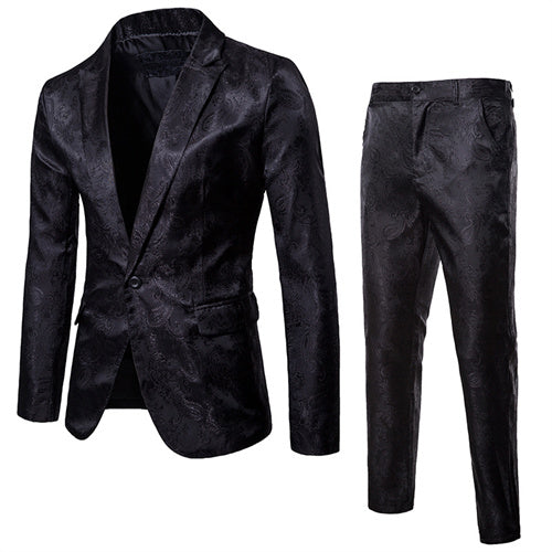 Luxury Tuxedo Dress Men Party Jacquard Suit and Pant Set Black Men Blazer - Tophatter Daily Deals