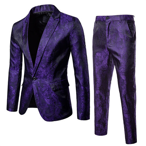 Luxury Tuxedo Dress Men Party Jacquard Suit and Pant Set Purple Men Blazer - Tophatter Daily Deals